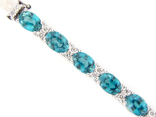 BLUE ZIRCON & DIAMOND BRACELET, 14KW (H)