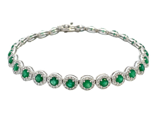 EMERALD ROUNDS & DIAMOND HALO BRACELET