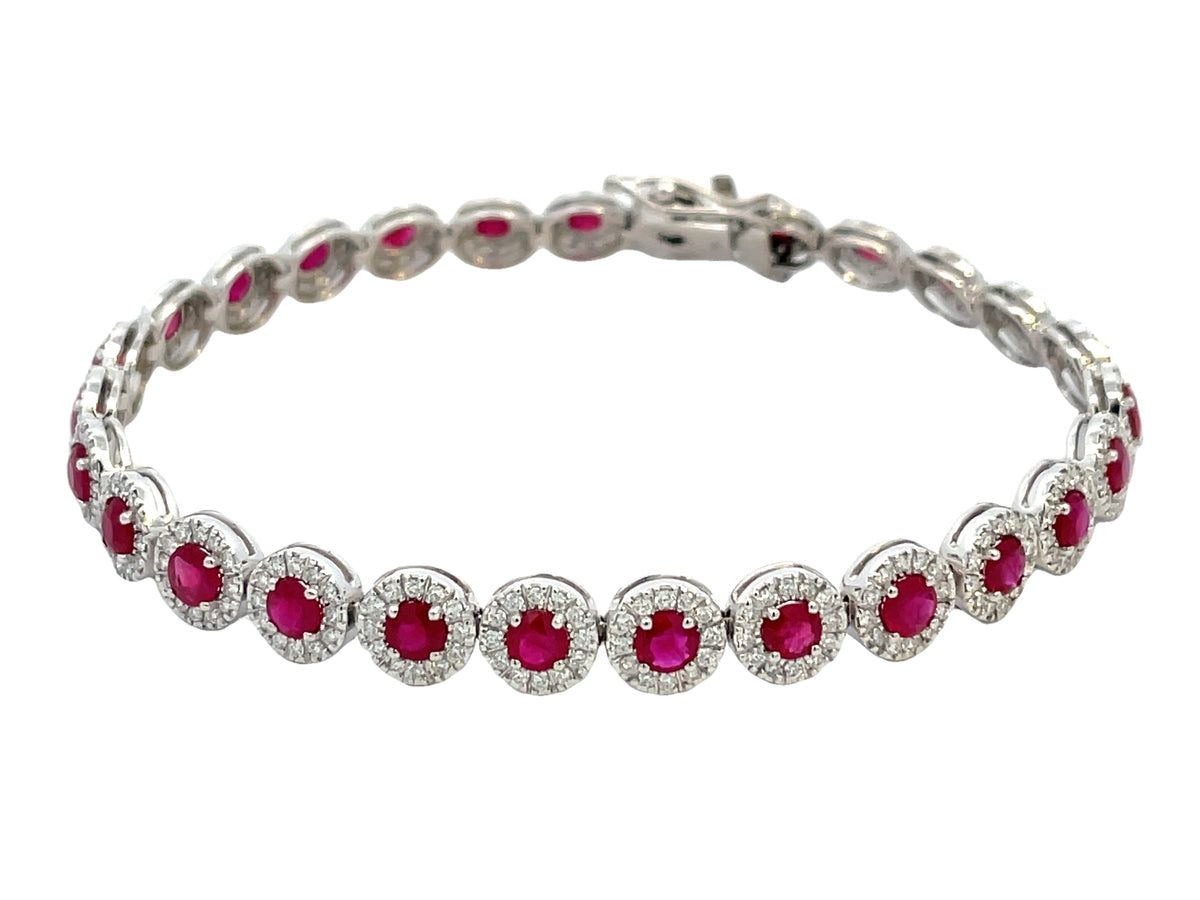 RUBY ROUNDS & DIAMOND HALO BRACELET