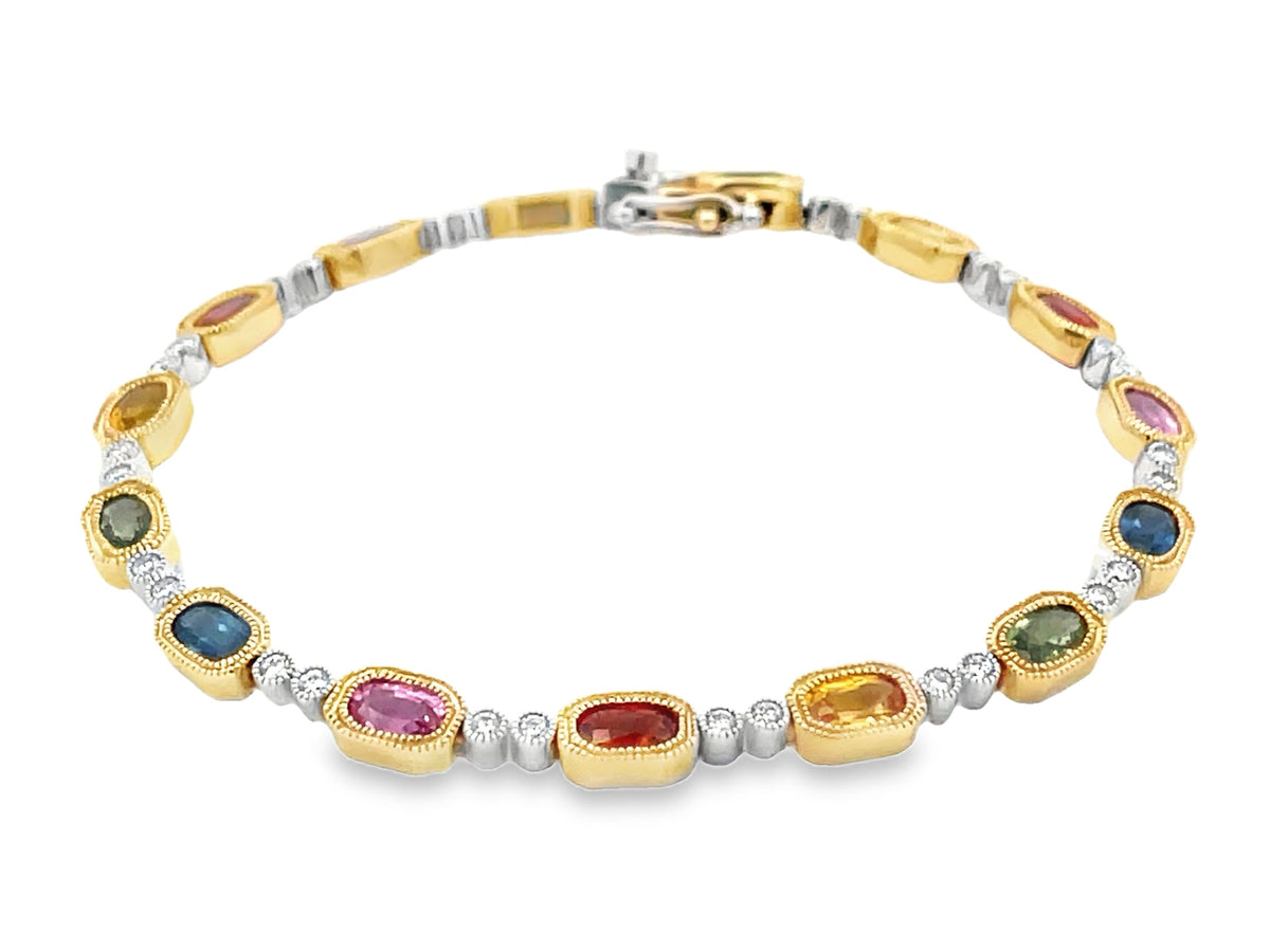 RAINBOW SAPPHIRE OVAL BEZEL & DIAMOND BRACELET,  6 1/2 "