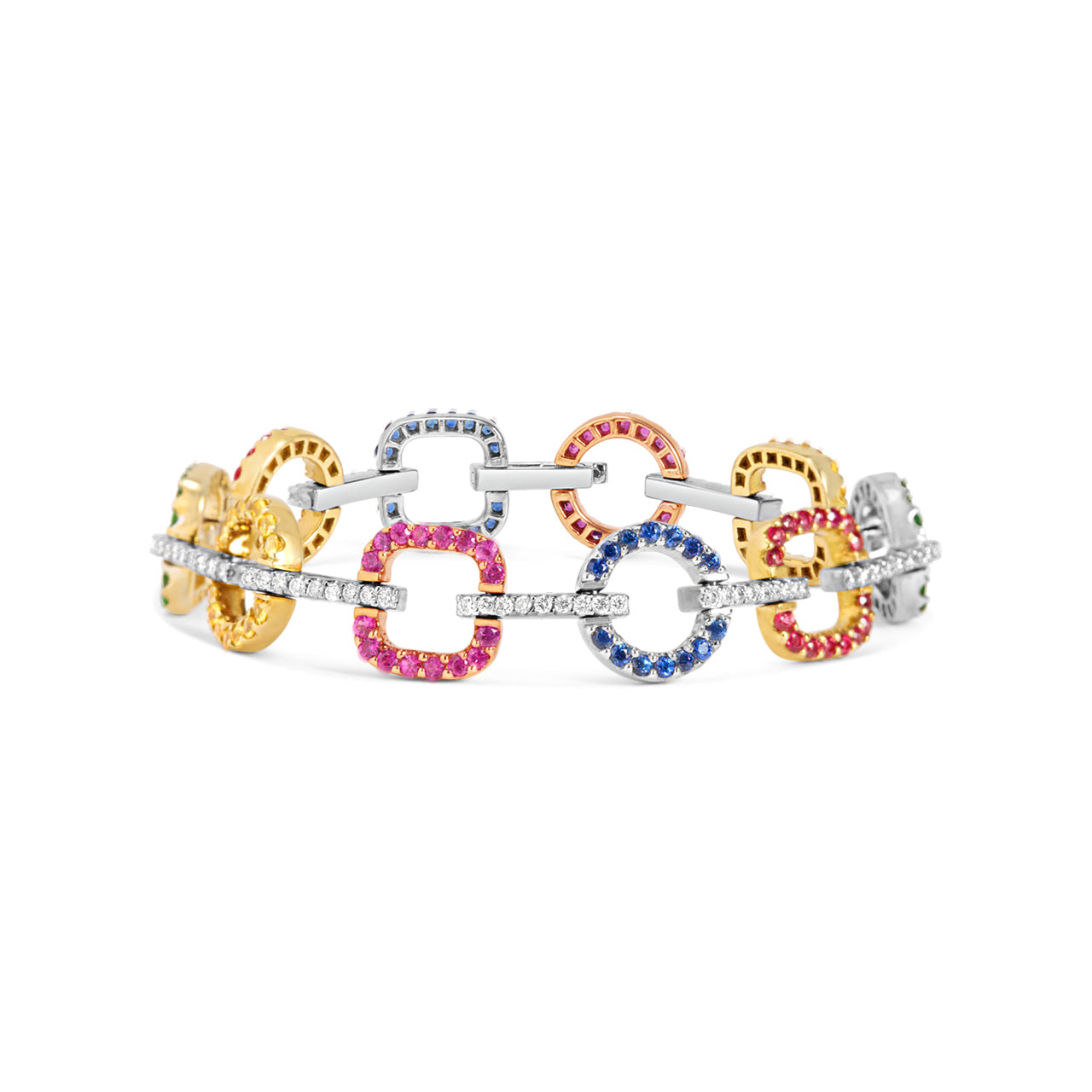 Rainbow Sapphire & Diamond Link Bracelet