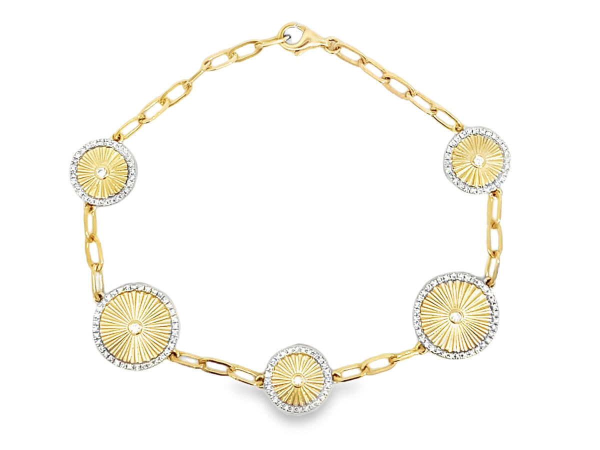 DIAMOND 5 DISC PLEATED HALO 7" PAPERCLIP BRACELET