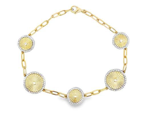 DIAMOND 5 DISC PLEATED HALO 7" PAPERCLIP BRACELET