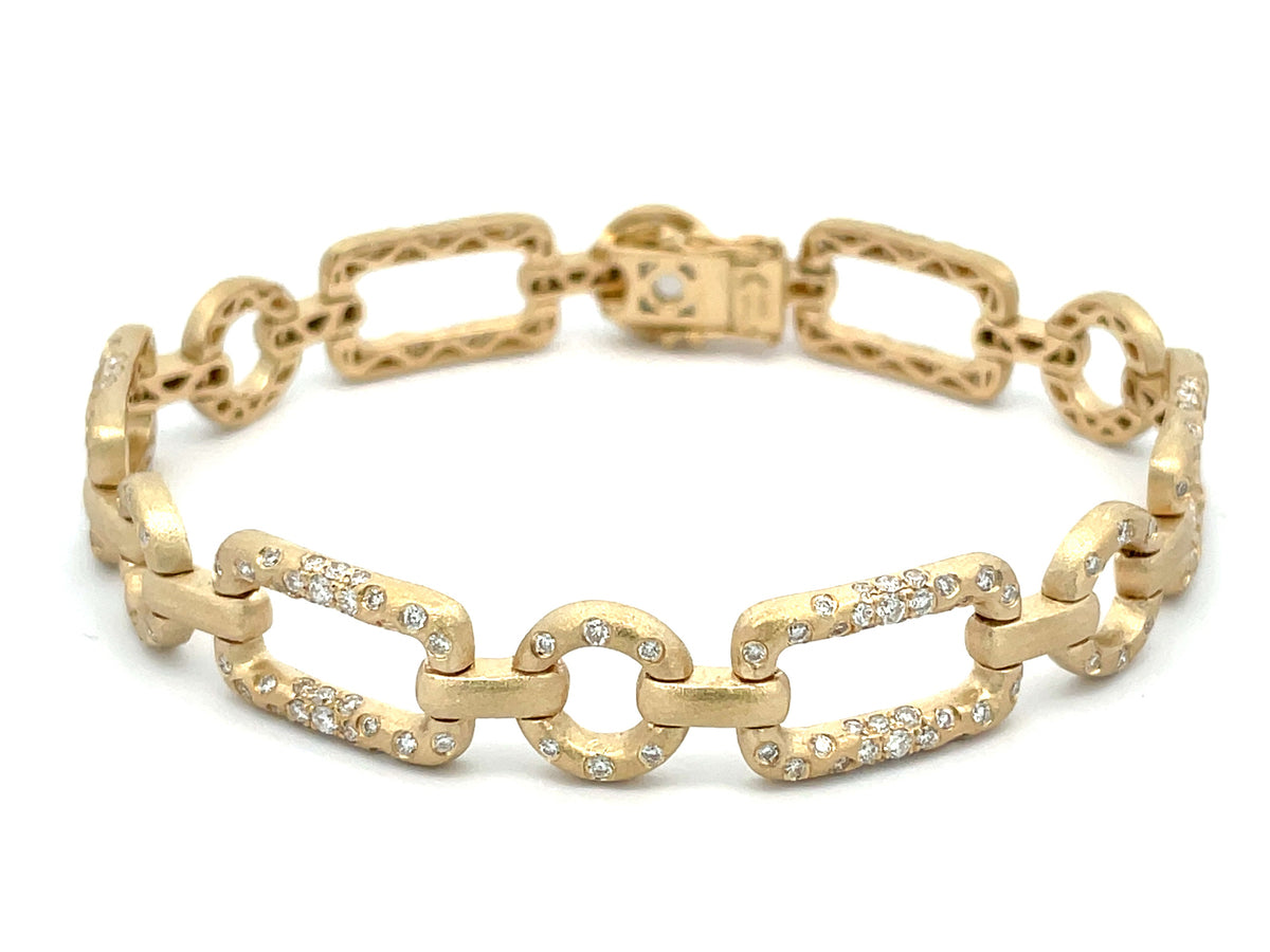 DIAMOND CONFETTI RECTANGLE LINK BRACELET, 7", SATIN FINISH