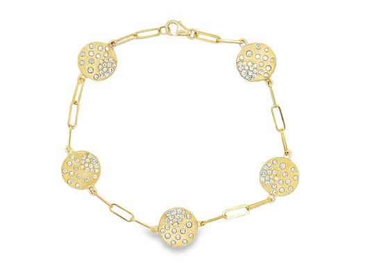 DIAMOND CONFETTI DISC PAPERCLIP BRACELET, 7", SATIN FINISH