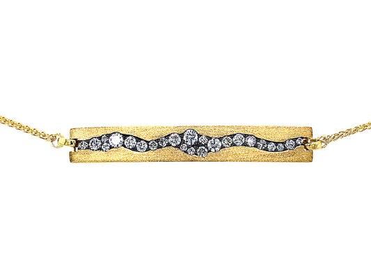 DIAMOND GROOVED FLUSH SET BAR BRACELET, SATIN FINISH, 14K GREEN GOLD (N)