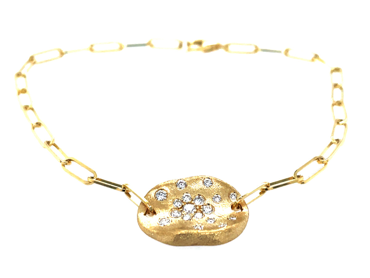DIAMOND ROUND FLUSH SCATTERED BRACELET, 7" PAPERCLIP CHAIN, SATIN FINISH