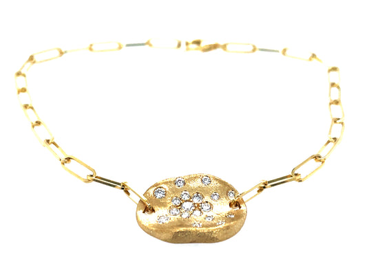 DIAMOND ROUND FLUSH SCATTERED BRACELET, 7" PAPERCLIP CHAIN, SATIN FINISH