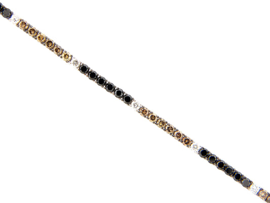 BLACK, BROWN & WHITE DIAMOND BRACELET, 7 1/2 ", 14KW (R/N)
