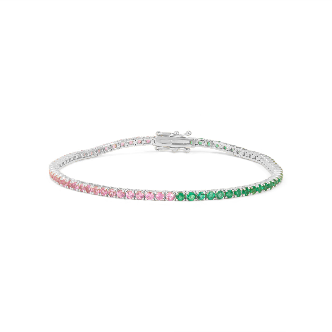 Emerald & Pink Sapphire Tennis Bracelet