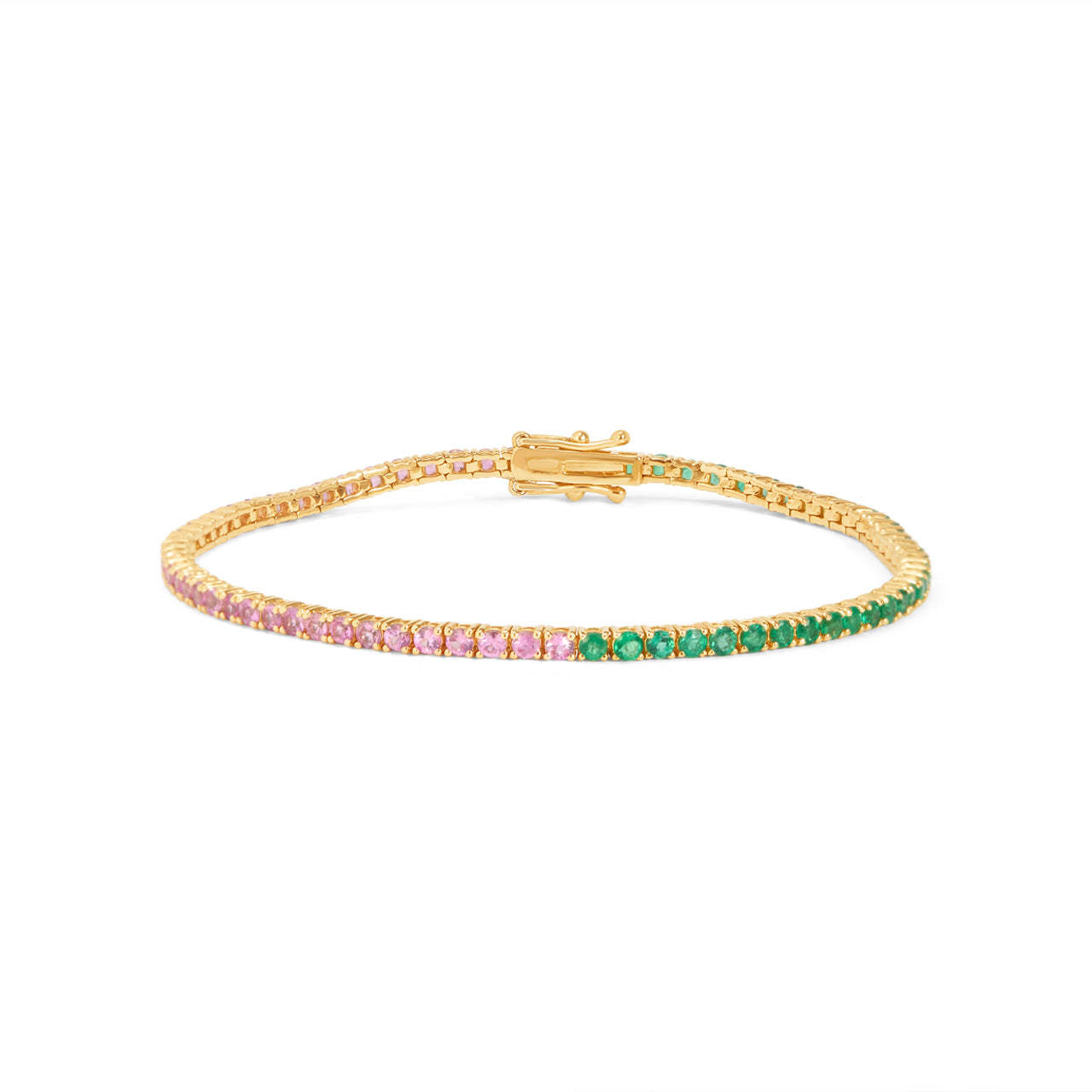 Emerald & Pink Sapphire Tennis Bracelet