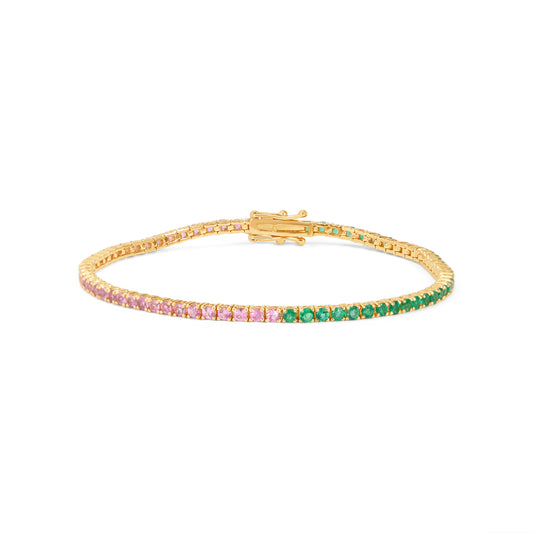 Emerald & Pink Sapphire Tennis Bracelet