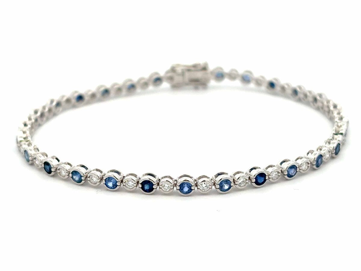 Sapphire Diamond Bezel Alternating Size Bracelet, 7"