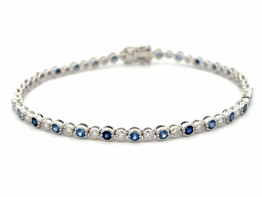 Sapphire Diamond Bezel Alternating Size Bracelet, 7"