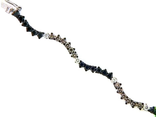 BLACK, BROWN & WHITE DIAMOND BRACELET, 14KW (R/N)