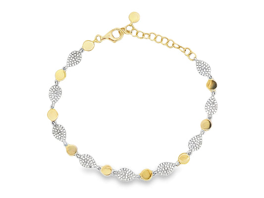 DIAMOND DISC ALTERNATING PEAR BRACELET, 6" + 1.5"