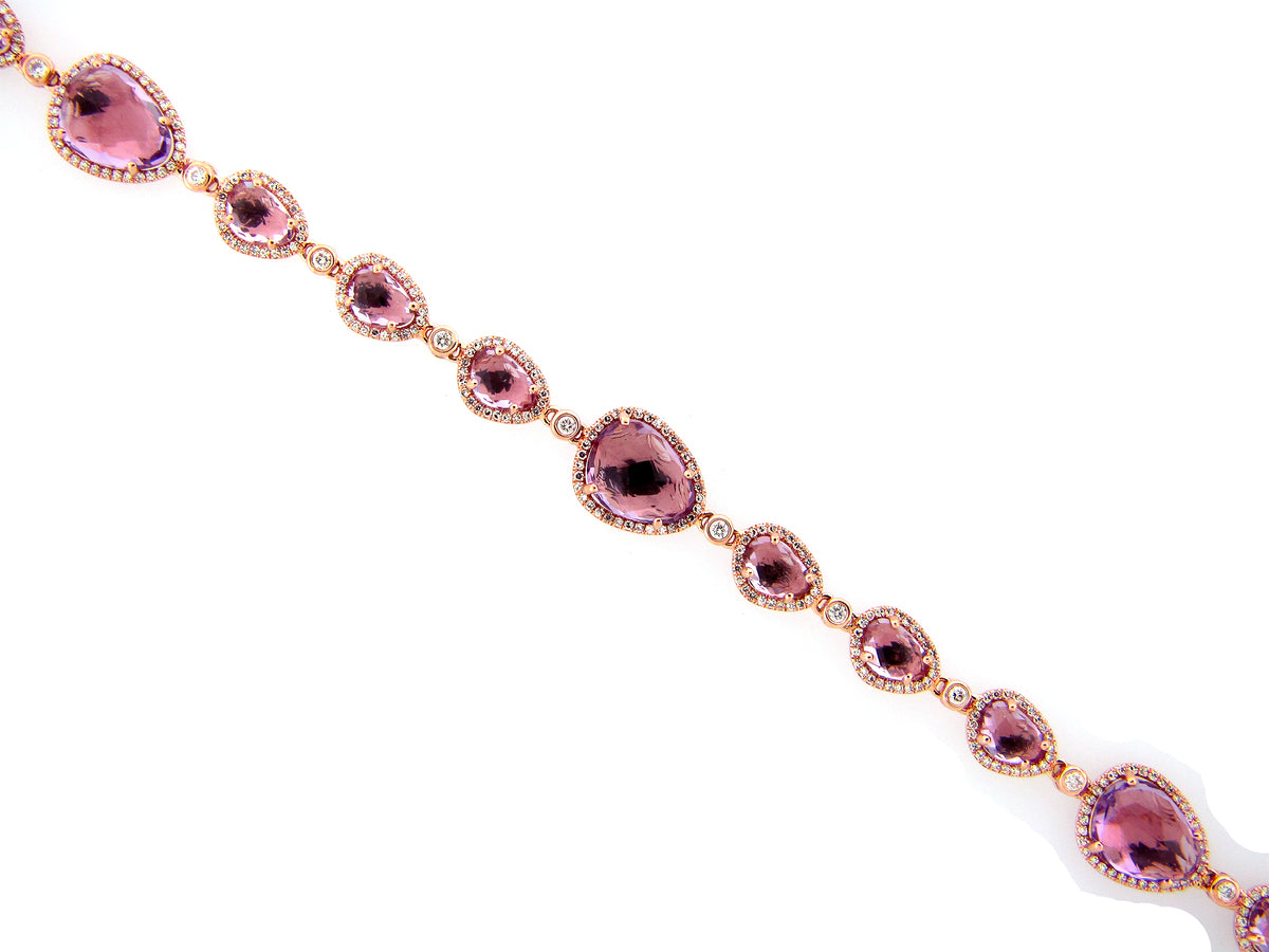 AMETHYST & DIAMOND BRACELET, 6" + 1.5" EXTENSION, 14KR (H)
