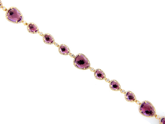 AMETHYST & DIAMOND BRACELET, 6" PLUS 1.5" EXTENSION, 14KY (H)
