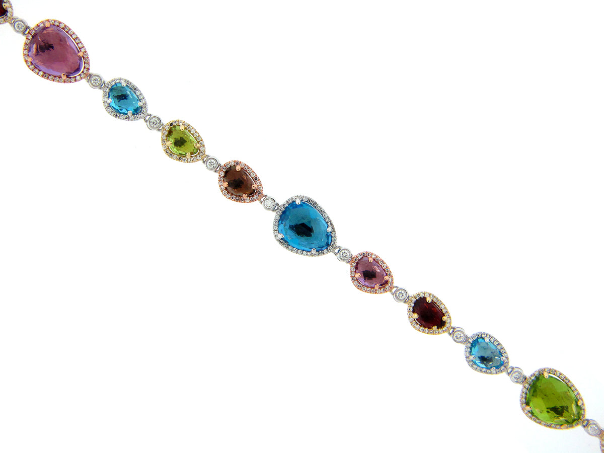 MIXED GEMSTONE & DIAMOND BRACELET, 14K (N/H/R)