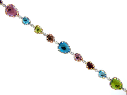 MIXED GEMSTONE & DIAMOND BRACELET, 14K (N/H/R)