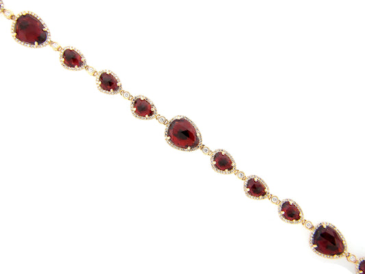 GARNET & DIAMOND BRACELET, 6" PLUS 1.5" EXTENSION, 14KY (N)