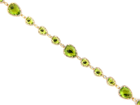 PERIDOT & DIAMOND BRACELET,6" PLUS 1.5 " EXTENSION, 14KY (N)