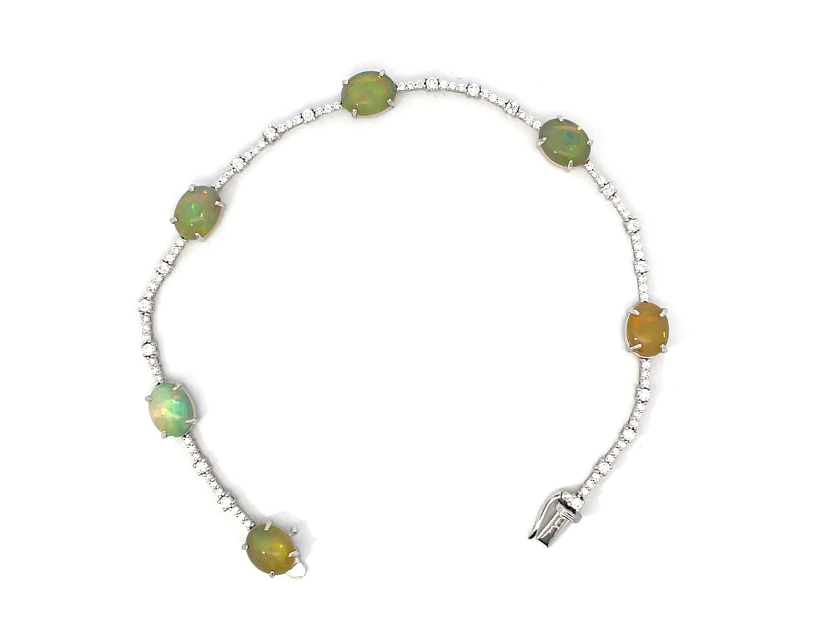 OPAL & DIAMOND BRACELET, 8", 14KW (O)