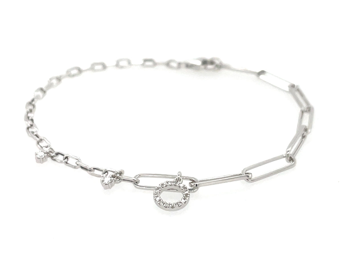 Diamond Circle Charm 2 Gauge Paperclip Chain Bracelet, 7"