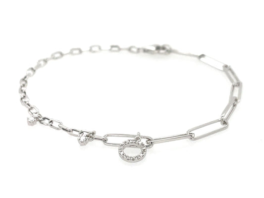 Diamond Circle Charm 2 Gauge Paperclip Chain Bracelet, 7"