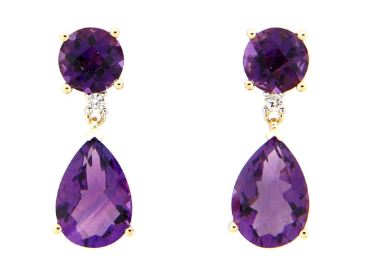 AMETHYST & DIAMOND DANGLE EARRING, 14KY (H)