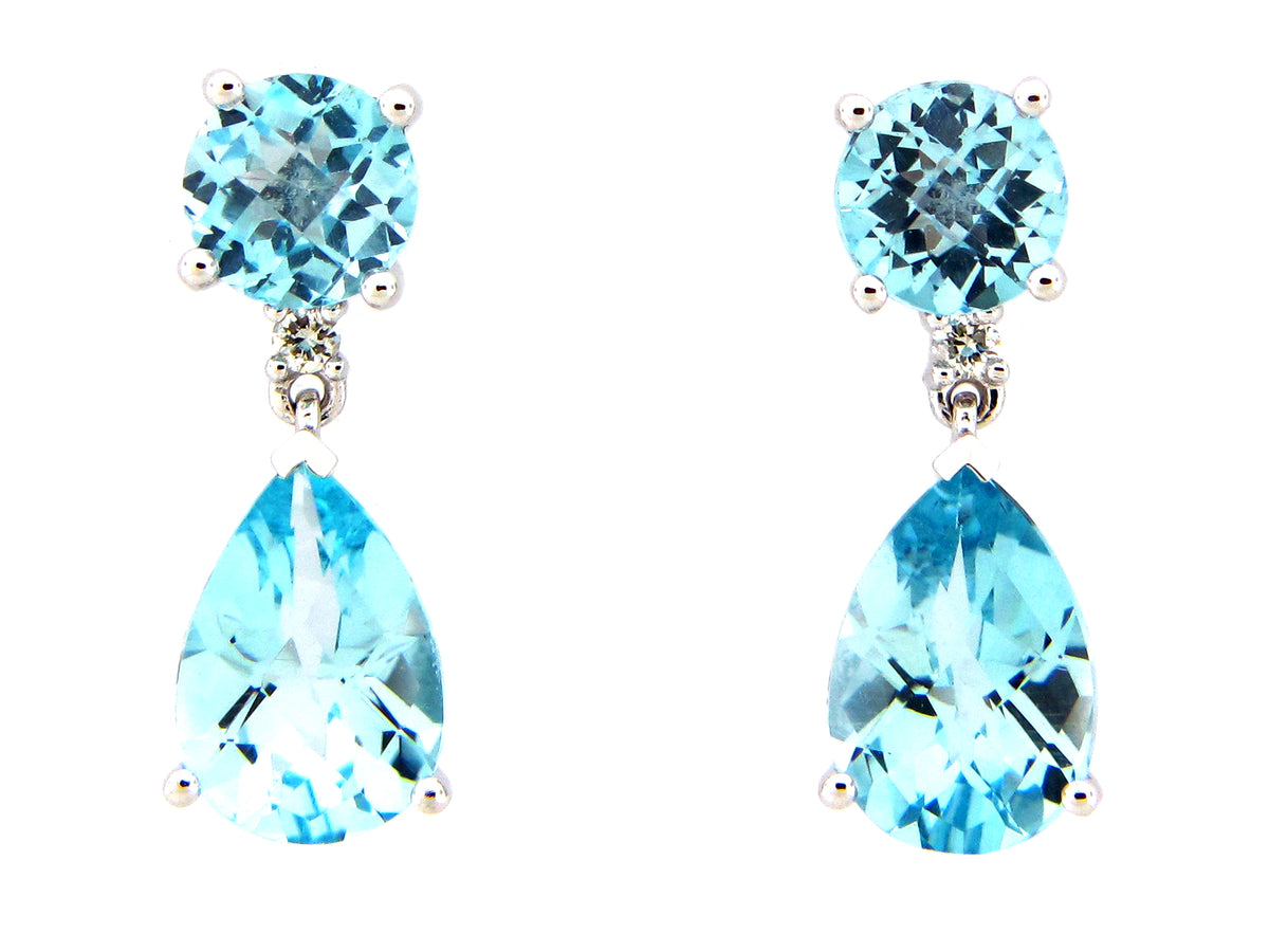 SKY BLUE TOPAZ & DIAMOND DANGLE EARRING, 14KW (R)