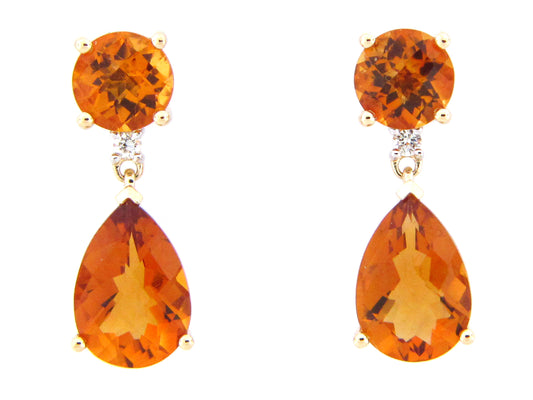CITRINE & DIAMOND DANGLE EARRING, 14KY (H)