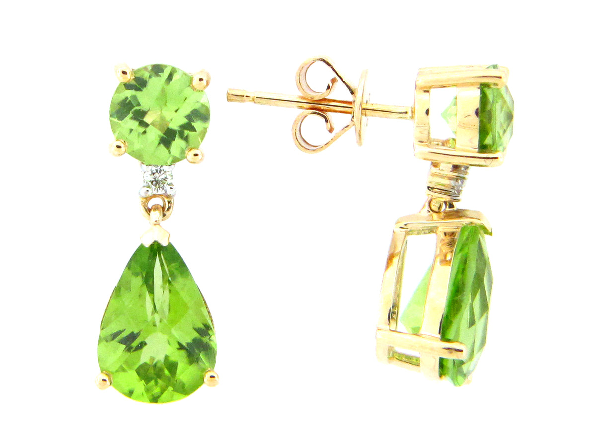 PERIDOT & DIAMOND DANGLE EARRING, 14KY (N)