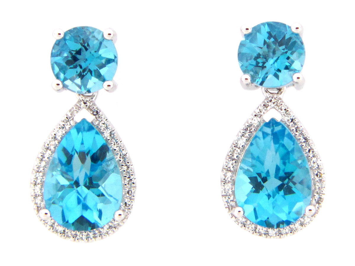 SWISS BLUE TOPAZ & DIAMOND DANGLE EARRING, 14KW (R)
