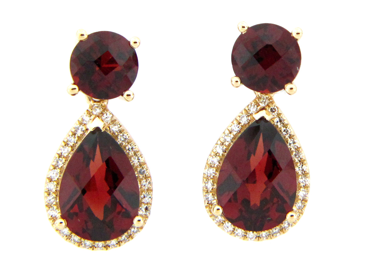 GARNET & DIAMOND DANGLE EARRING, 14KY (N)