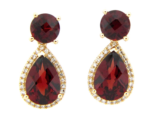 GARNET & DIAMOND DANGLE EARRING, 14KY (N)