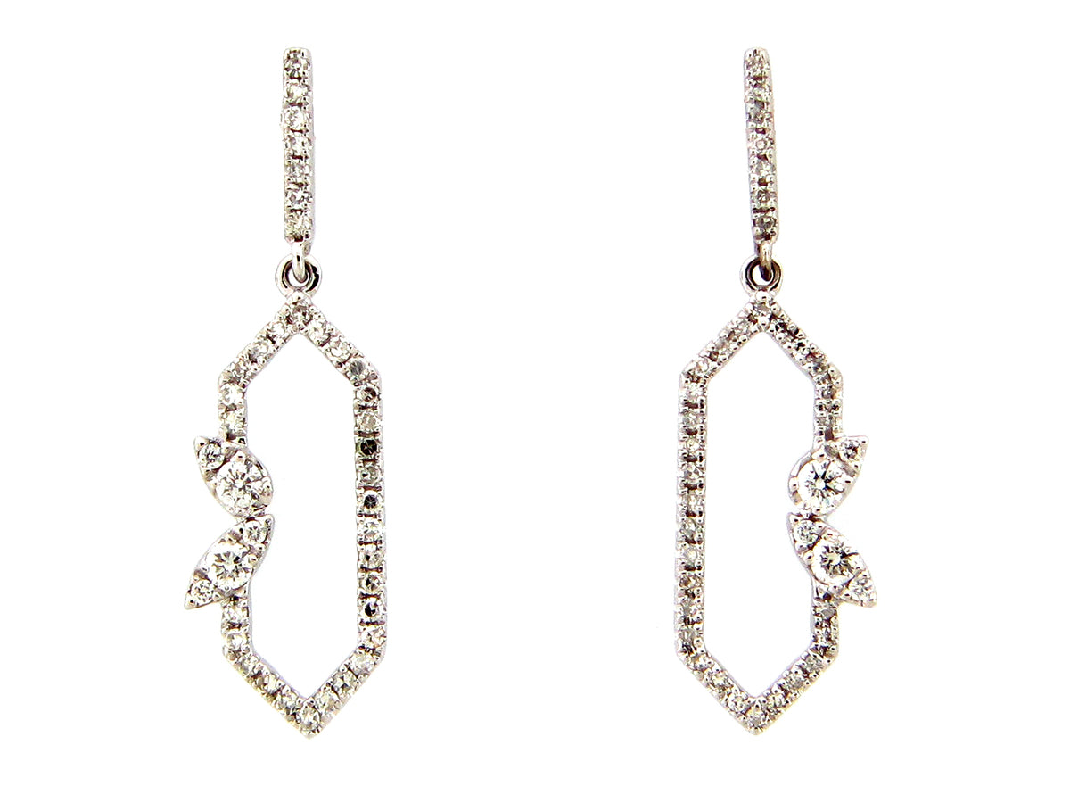 DIAMOND HEXAGON DANGLE EARRING, 14KW (N)