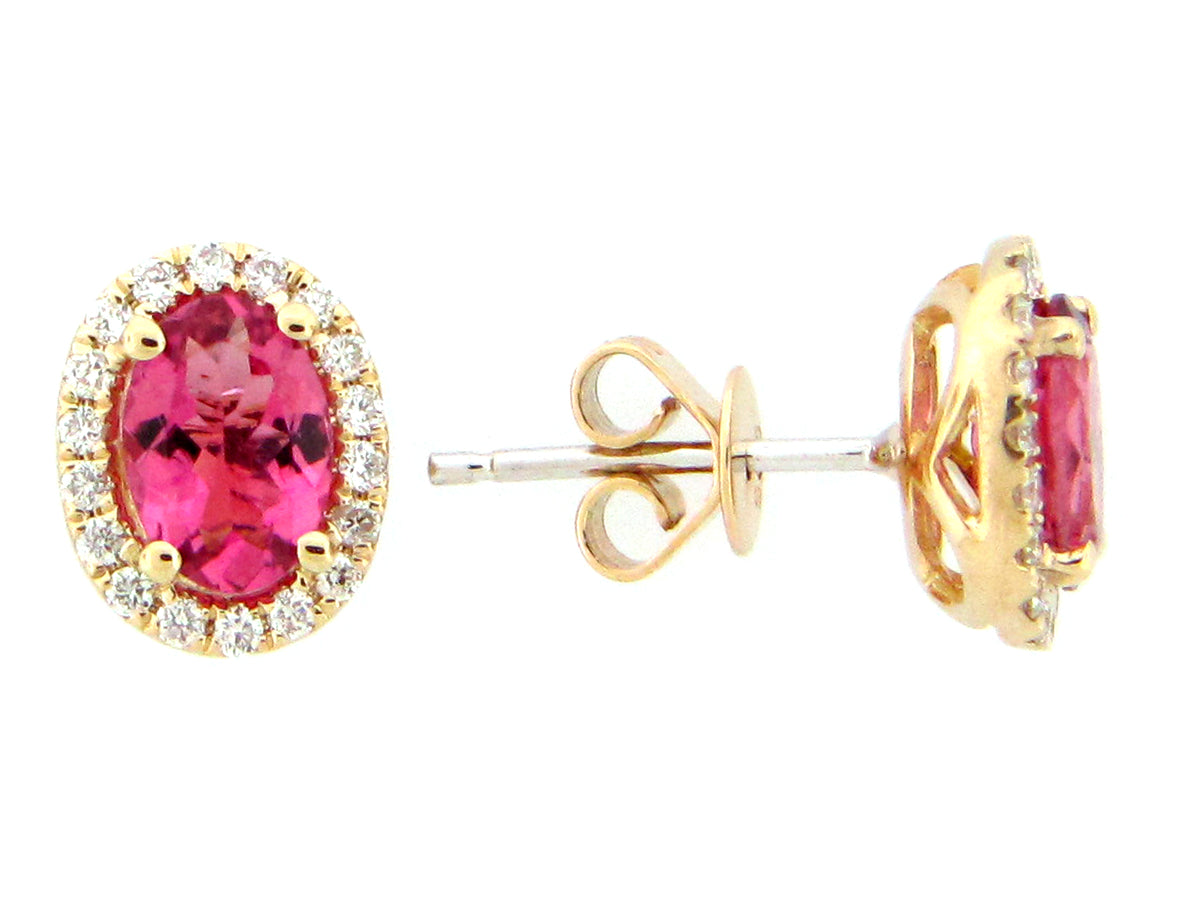 PINK TOURMALINE & DIAMOND STUD EARRING, 14KY (H)
