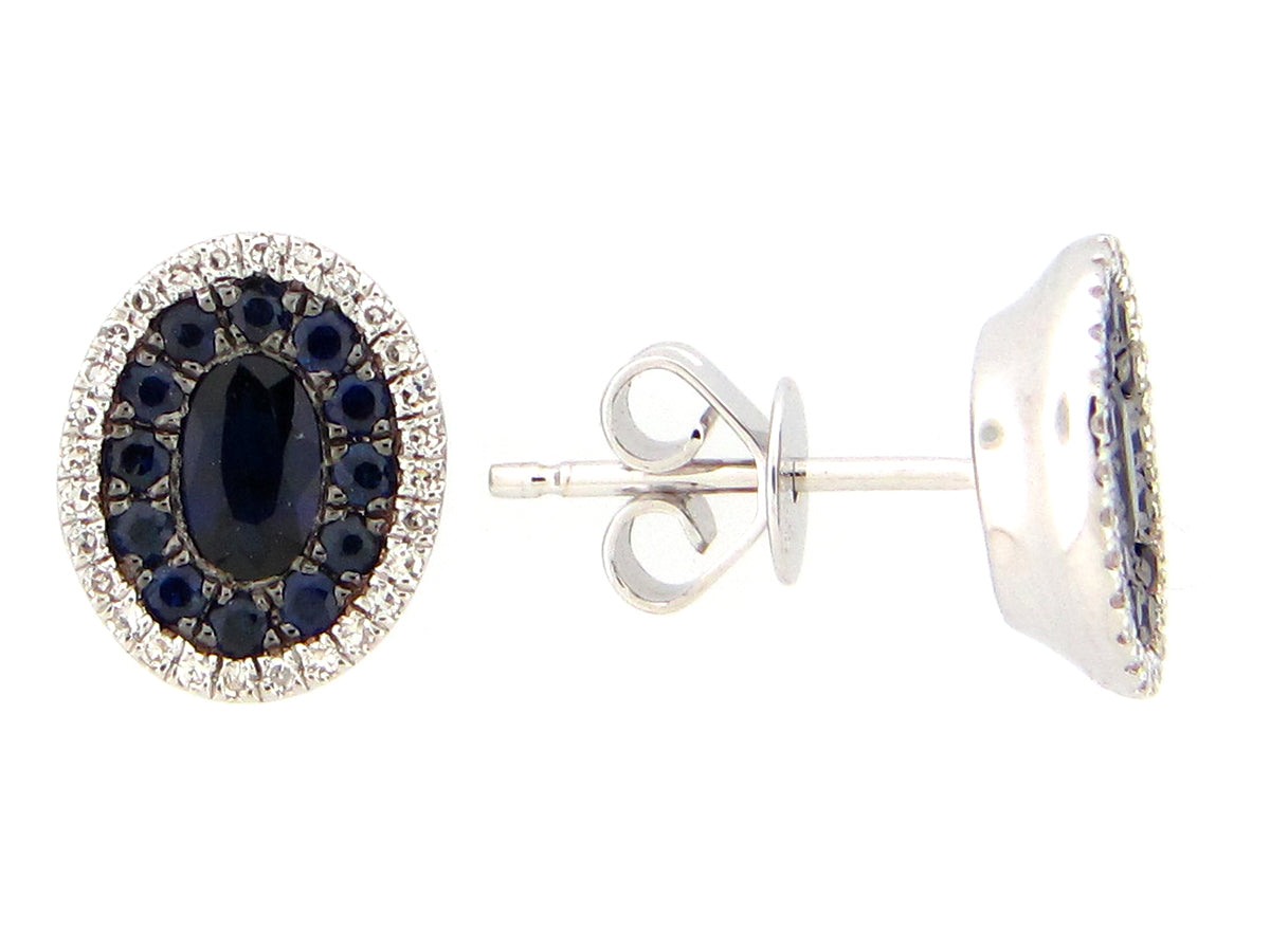 SAPPHIRE & DIAMOND OVAL CLUSTER EARRING, 14KW (H)