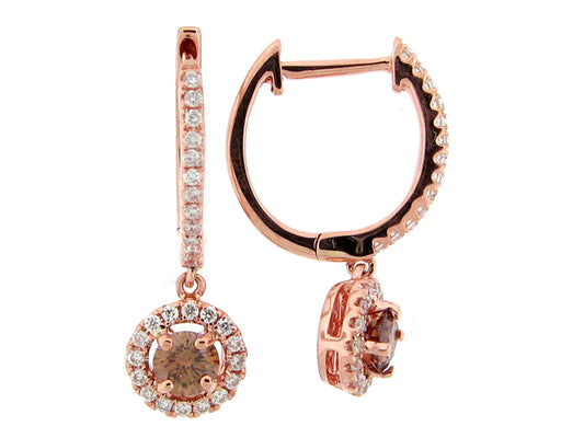 BROWN & WHITE DIAMOND EARRING, 14KR (N)