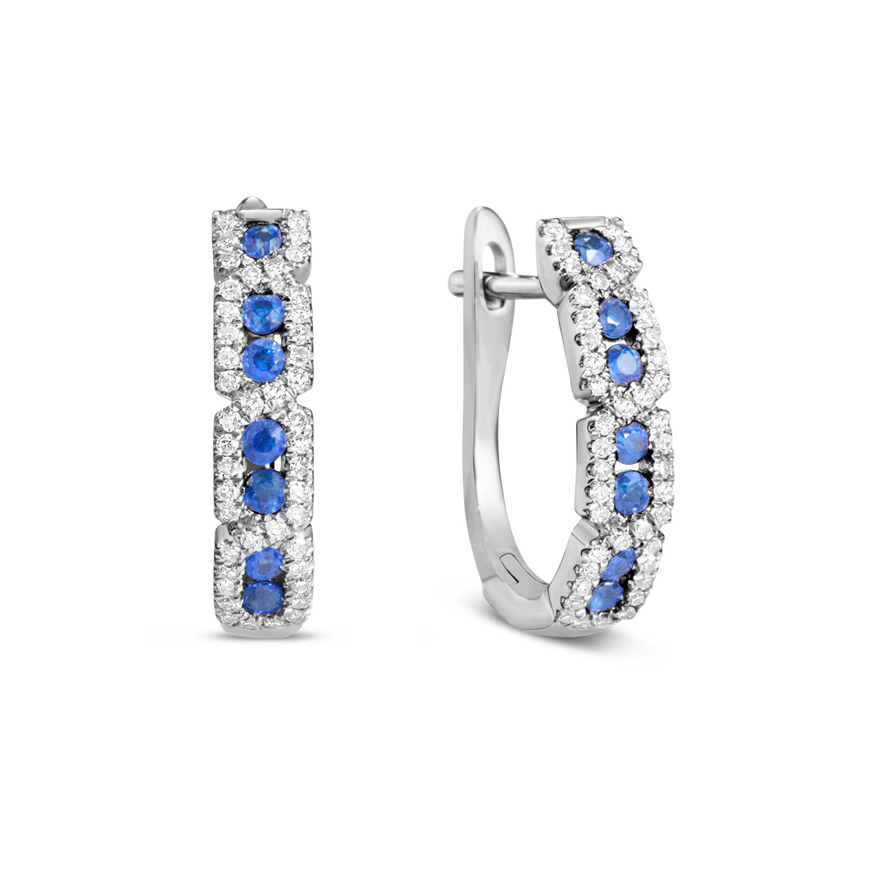 Sapphire & Diamond Geometric Halo Huggie Earring