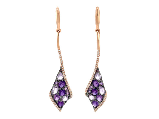 AMETHYST MIX CLUSTER & DIAMOND DROP EARRING, 55MM