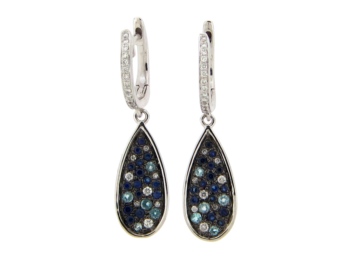 SAPPHIRE, BLUE TOPAZ & DIAMOND EARRING, 14KW (H/R)