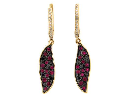 RUBY & BLACK DIAMOND EARRING, 14KY (H/R)
