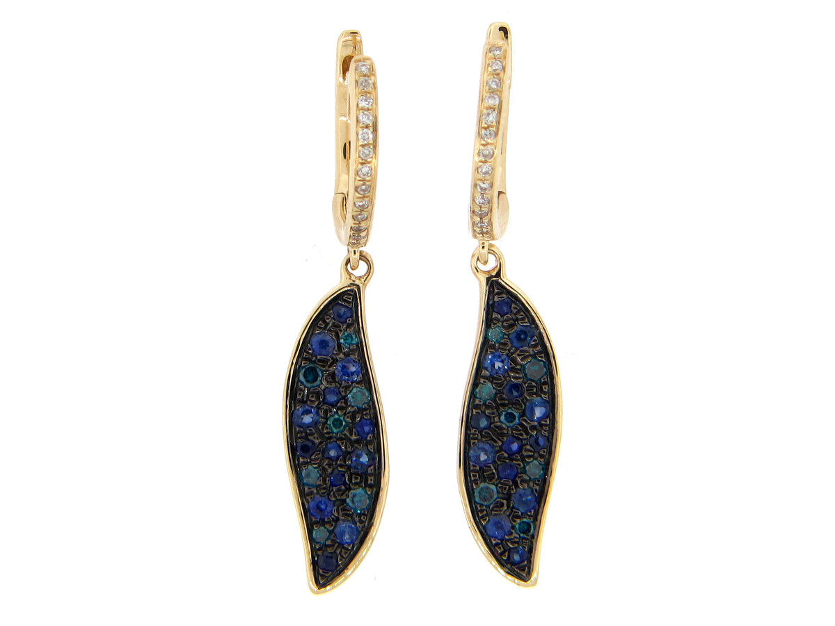 SAPPHIRE, IRR BLUE DIAMOND & DIAMOND EARRING, 14KY (H/R)