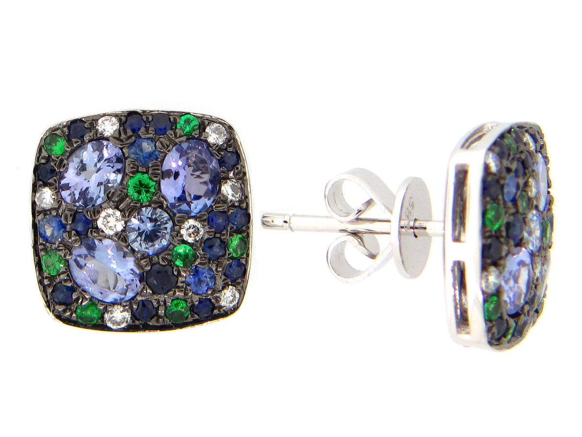 SAPPHIRE, TSAVORITE, TANZANITE & DIAMOND EARRING, 14KW (H/N)