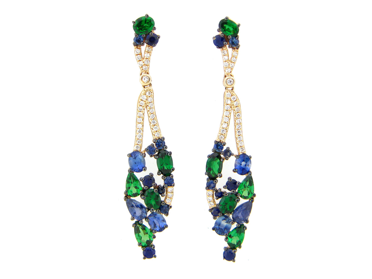 SAPPHIRE & TSAVORITE & DIAMOND EARRING, FULL CUT DIAMONDS