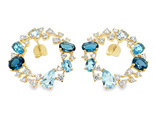 BLUE TOPAZ & DIAMOND CIRCLE POST EARRING