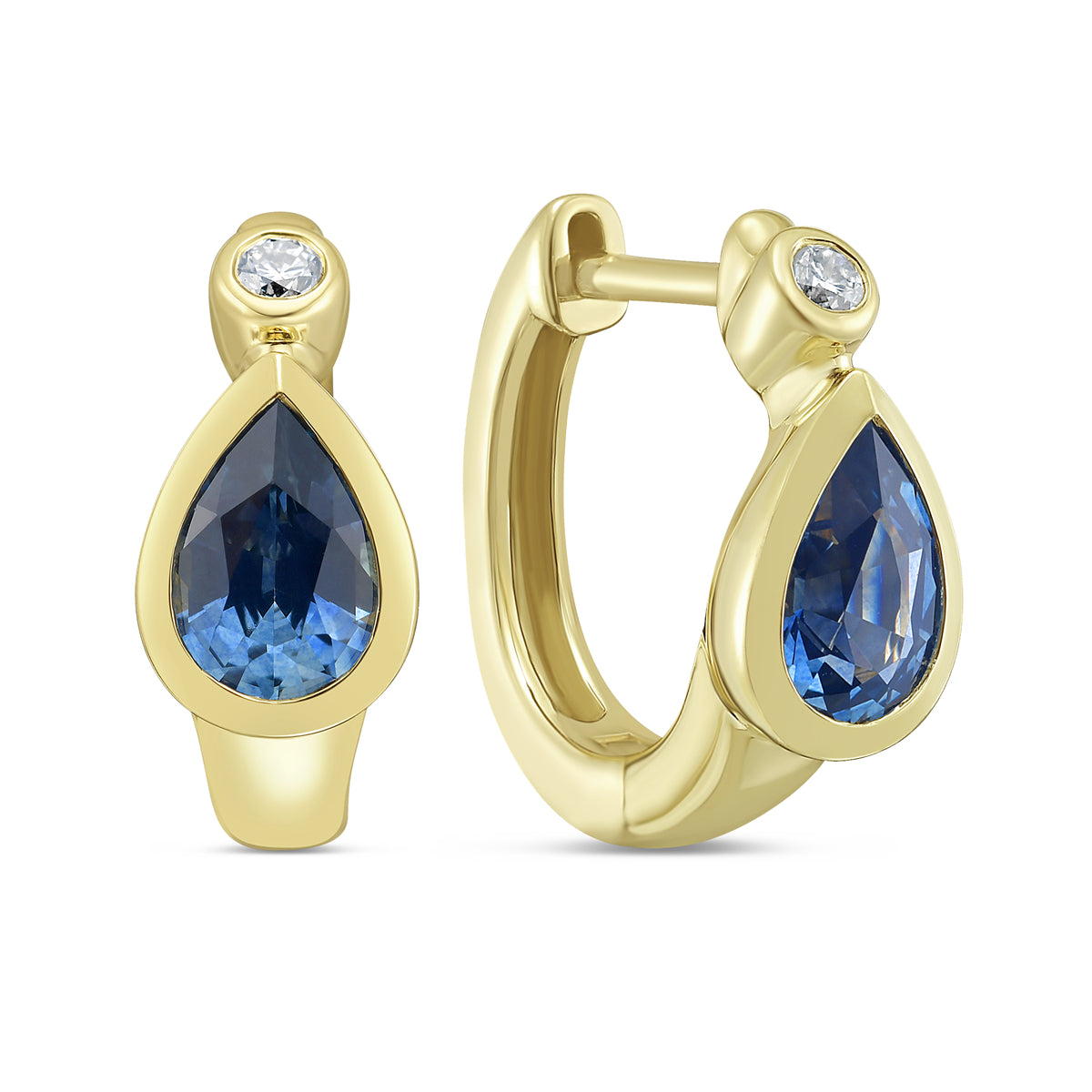 Montana Sapphire & Diamond Pear Huggie Earring