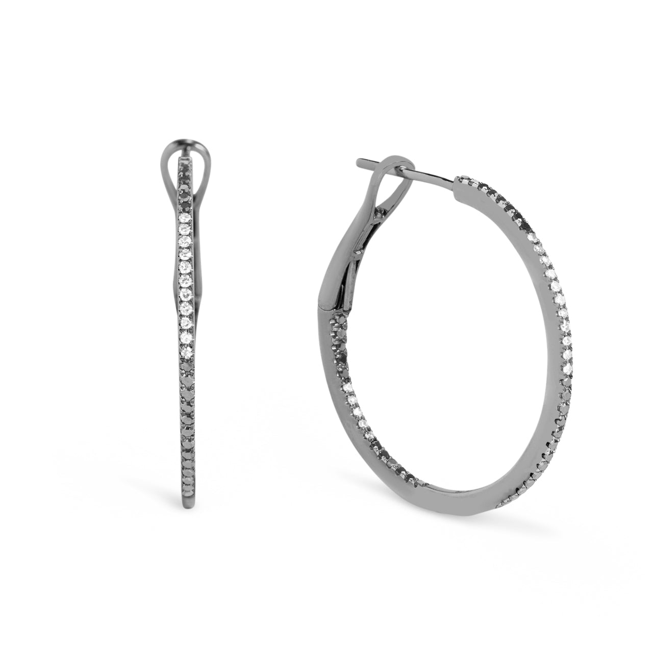 Black & White Diamond Classic Slip Hoop Earring
